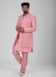 Thread Work Nehru Jacket Set In Peach Color